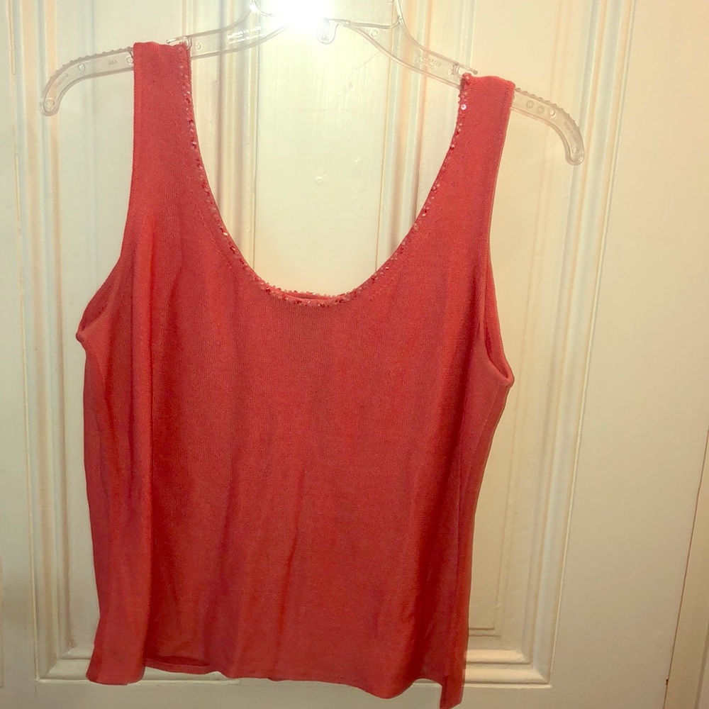 Sigrid Olsen - L - Salmon pink beaded tank top